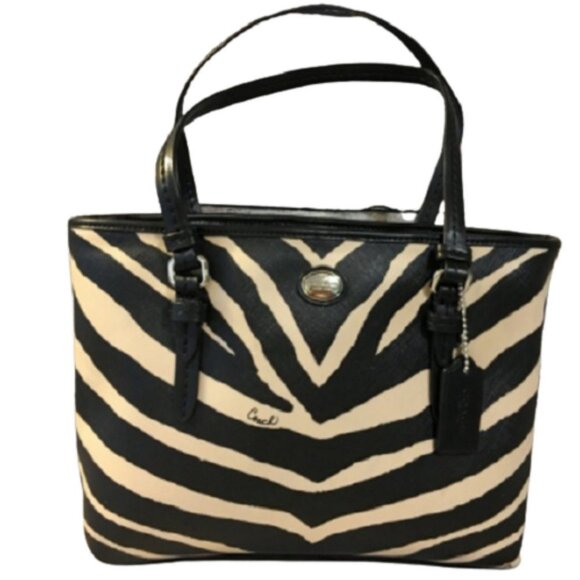 Coach F52532 Peyton Zebra Top Handle Tote, SV/Black